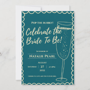 Invitation Fête de mariage Teal Gold Champagne Pop the Bubbly