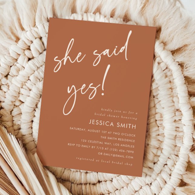 Invitation Fête de mariage Terracotta Boho Elle a dit oui (Créateur téléchargé)