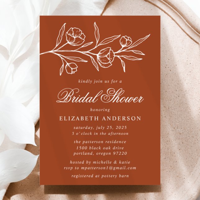 Invitation Fête de mariage Terracotta Floral Esquisse (Créateur téléchargé)