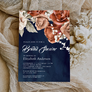 Invitation Fête de mariage Terracotta Orange Brûlé Fleurs Ble