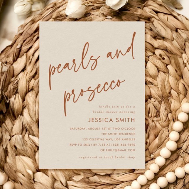 Invitation Fête de mariage Terracotta Perles et Prosecco (Créateur téléchargé)