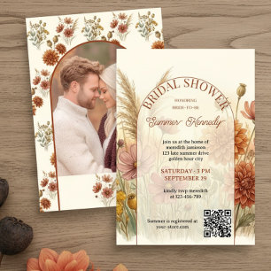 Invitation Fête de mariage Terracotta Wildflower Meadow Sunse