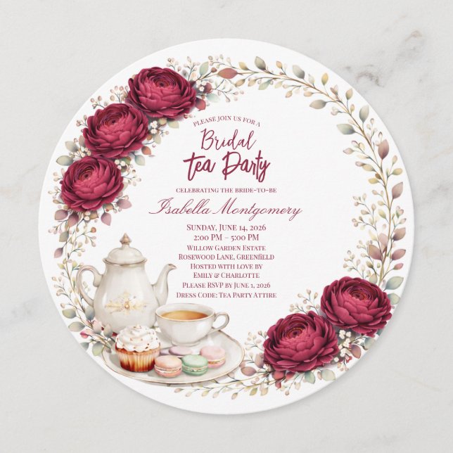 Invitation Fête de mariage thème palette de Bourgogne (Devant)