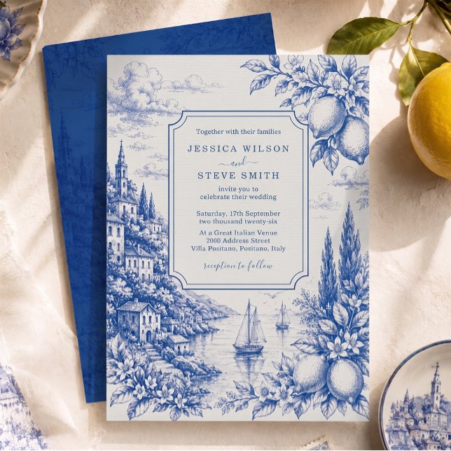 Invitation Fête de mariage toile côtière italienne bleue (Créateur téléchargé)