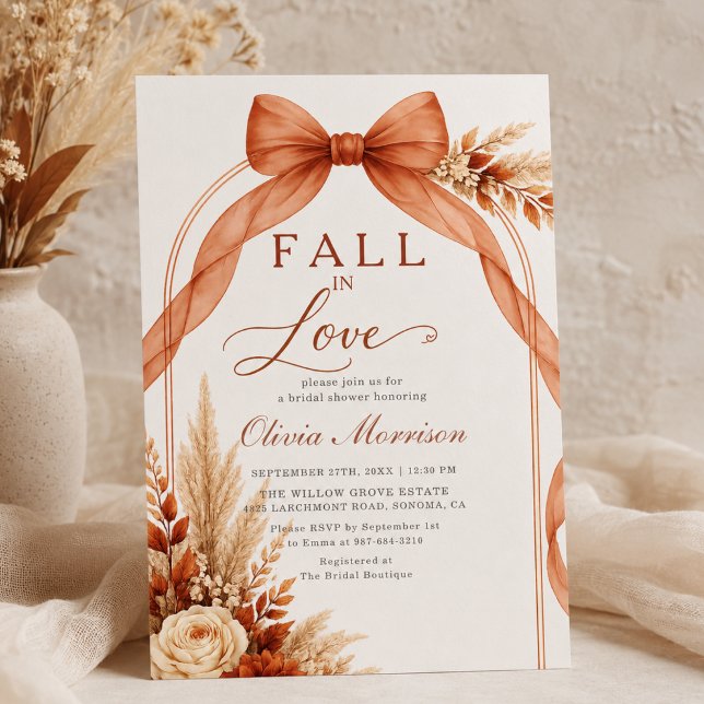 Invitation Fête de mariage Tomber en amour Ruban Orange brûlé (Créateur téléchargé)