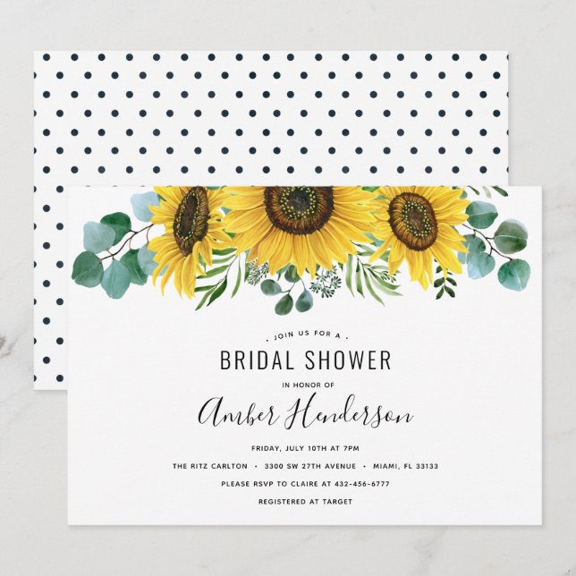 Invitation Fête de mariage Tournesol et Points (Devant / Derrière)