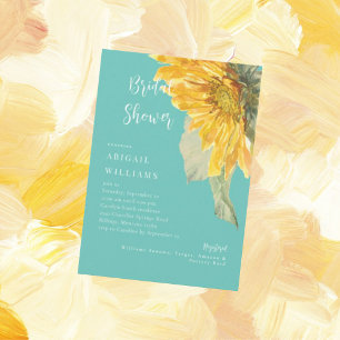 Invitation Fête de mariage Tournesol Tige Turquoise