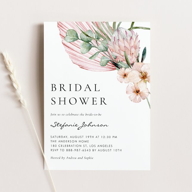 Invitation Fête de mariage tropicale à l'aquarelle rose Proté (Créateur téléchargé)