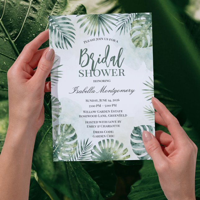 Invitation Fête de mariage tropicale aquarelle botanique 2026 (Watercolor Tropical Botanical Bridal Shower Invitation 2026)