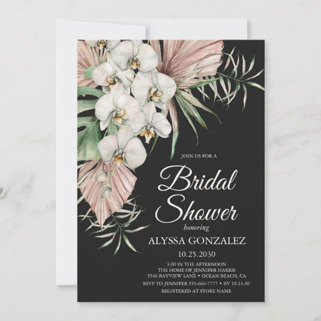 Invitation Fête de mariage tropicale aquarelle florale (Devant)