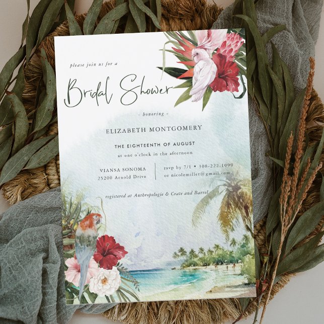 Invitation Fête de mariage tropicale aux palmiers floraux de  (Créateur téléchargé)