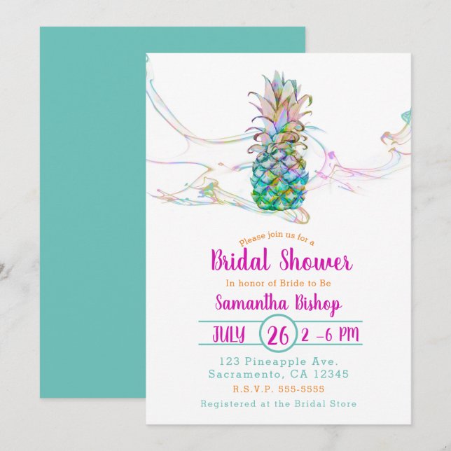 Invitation Fête de mariage tropicale éclaboussure de couleurs (Devant / Derrière)