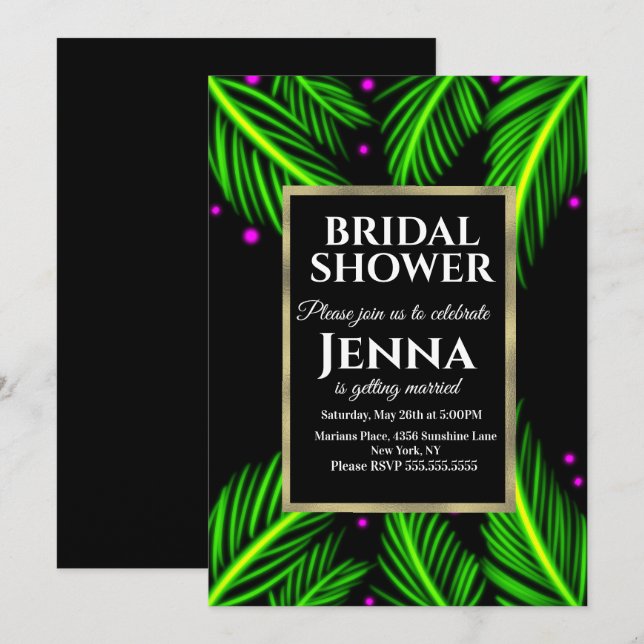 Invitation Fête de mariage tropicale lumineuse aux feuilles d (Devant / Derrière)