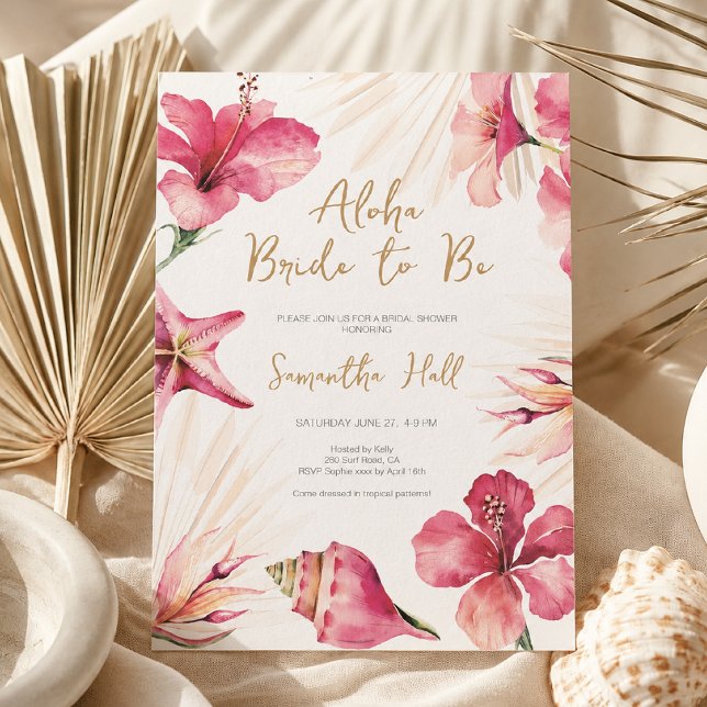 Invitation Fête de mariage tropicale rose Aloha Hibiscus (Créateur téléchargé)