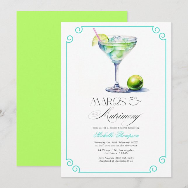 Invitation Fête de mariage Turquoise et Citron & Matrimony (Devant / Derrière)