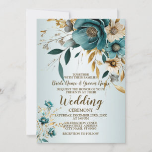 Invitation Fête de mariage Turquoise Fleur blanche Feuilles d