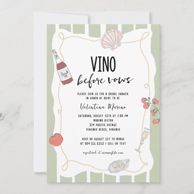 Invitation Fête de mariage Vino Before Vows dessinée à la mai (Devant)