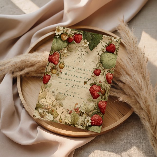 Invitation Fête de mariage vintage Prairie de Fraises (Créateur téléchargé)