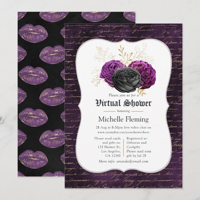 Invitation Fête de mariage virtuel Floral gothique (Devant / Derrière)