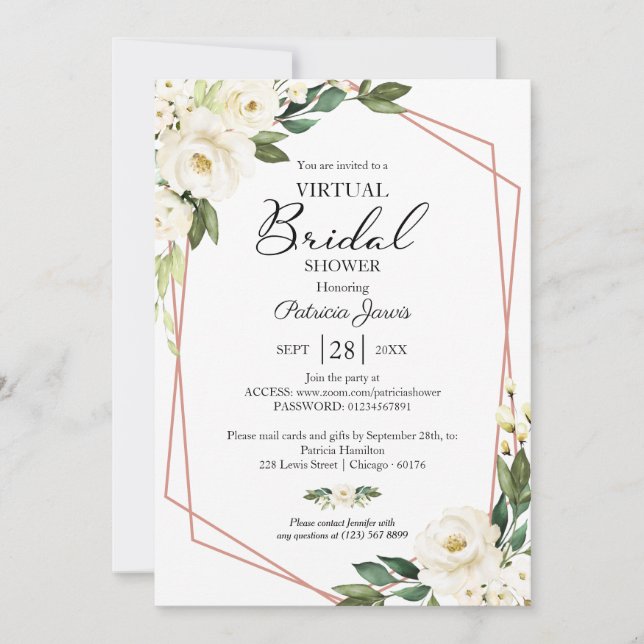 Invitation Fête de mariage virtuel florale géométrique avec v (Devant)