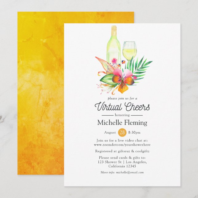 Invitation Fête de mariage virtuel Tropical Summer Floral Win (Devant / Derrière)