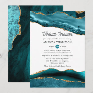 Invitation Fête de mariage virtuelle Turquoise et Agate dorée