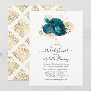 Invitation Fête de mariage virtuelle Turquoise et Or Floral