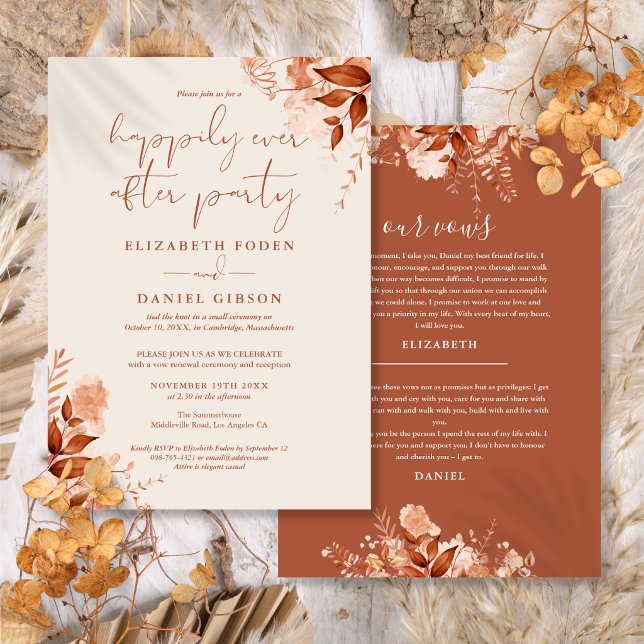 Invitation Fête de mariage Vœux de mariage Heureux à jamais (Fall Happily Ever After Party Wedding Vows Invitation)