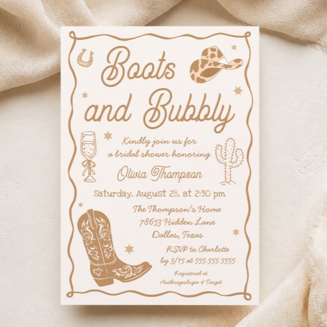 Invitation Fête de mariage Western Boots and Bubbly (Créateur téléchargé)