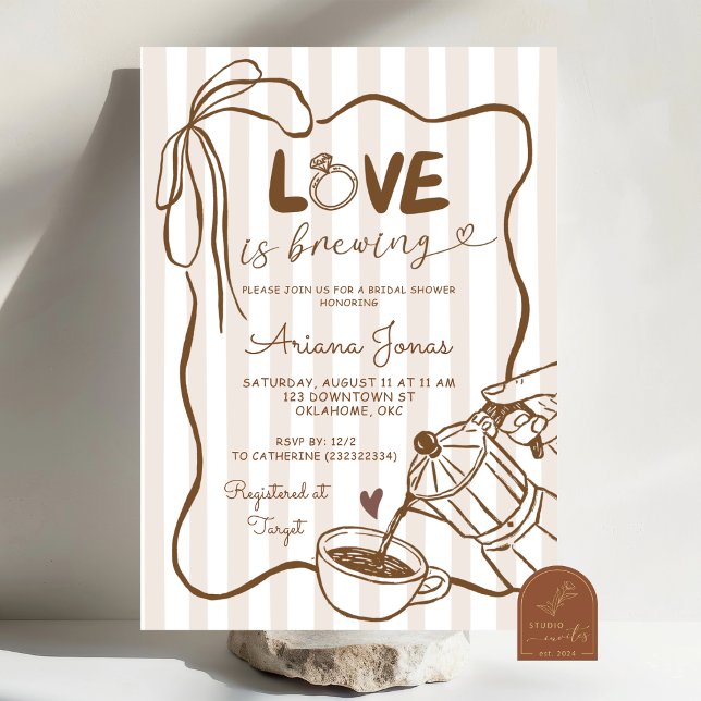 Invitation Fête de mariage Whimsical Love is Brewing Coffee (Créateur téléchargé)
