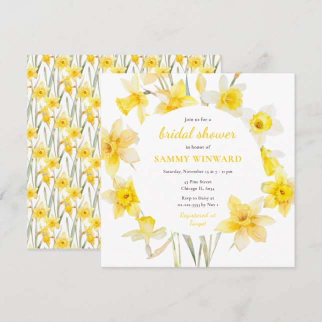 Invitation Fête de Mariée aux Jonquilles de Printemps (Devant / Derrière)