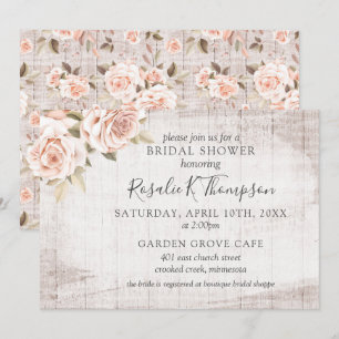 Invitation Fête de Mariée de Cottage Bois Rustique et Roses R