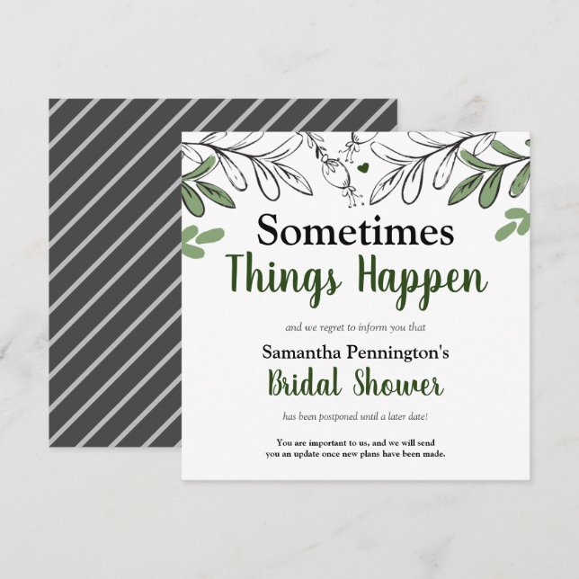 Invitation Fête de Mariée Parfois les Choses Arrive Reporté (Devant / Derrière)