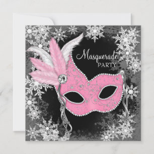 Invitation Fête de Mascarade au Flocon de Neige Rose