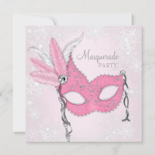 Invitation Fête de Mascarade au Flocon de Neige Rose