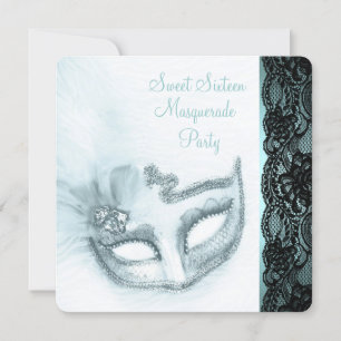 Invitation Fête de Mascarade Bleu Turquoise