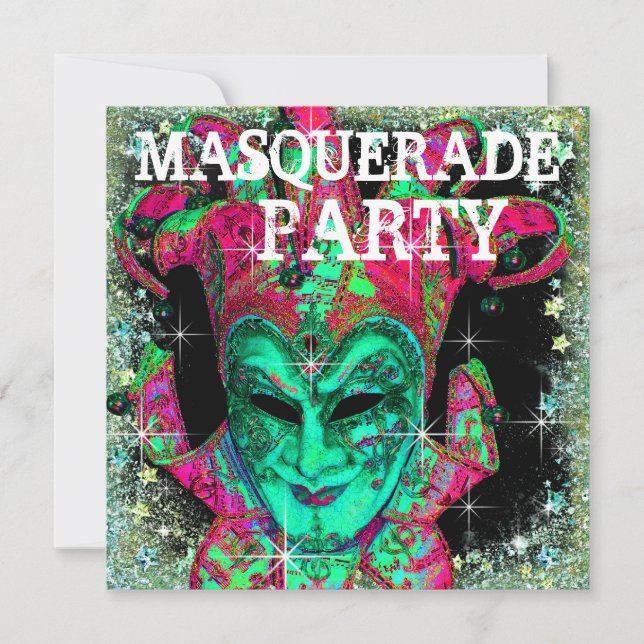 Invitation Fête de Mascarade Citron Vert Pastèque Rose Chaud (Devant)