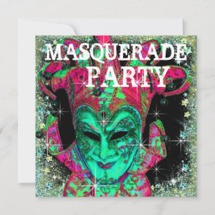 Invitation Fête de Mascarade Citron Vert Pastèque Rose Chaud