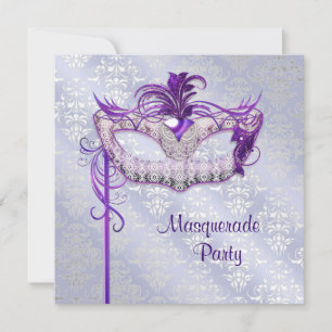 Invitation Fête de Mascarade Élégante Argent Violet