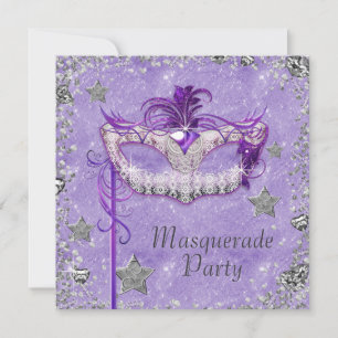 Invitation Fête de Mascarade Élégante Argent Violet