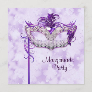 Invitation Fête de Mascarade Élégante Argent Violet