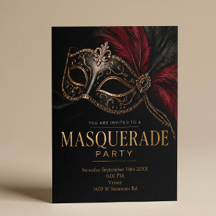 Invitation Fête de Mascarade Élégante Noir & Or