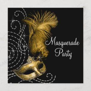 Invitation Fête de Mascarade Élégante Noire et Or