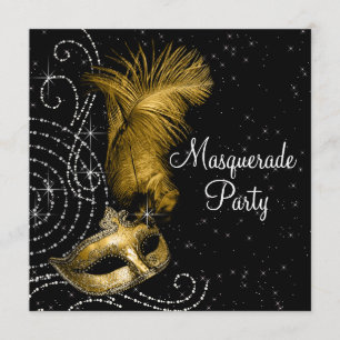 Invitation Fête de Mascarade Élégante Noire et Or