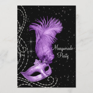 Invitation Fête de Mascarade Élégante Noire et Violette