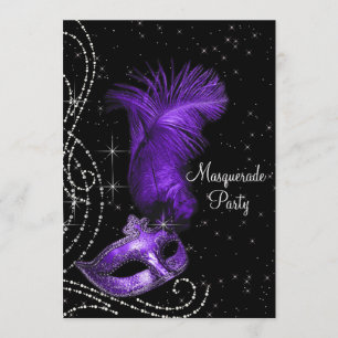 Invitation Fête de Mascarade Élégante Noire et Violette