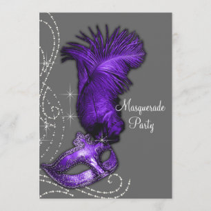 Invitation Fête de Mascarade Élégante Violette et Grise