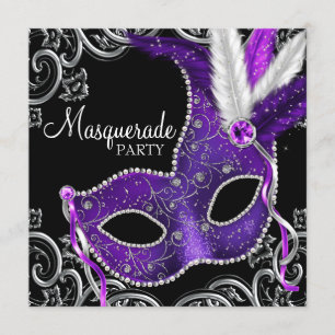 Invitation Fête de Mascarade Élégante Violette et Noire