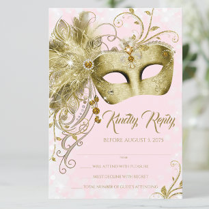 Invitation Fête de Mascarade en Or Rose Pailleté