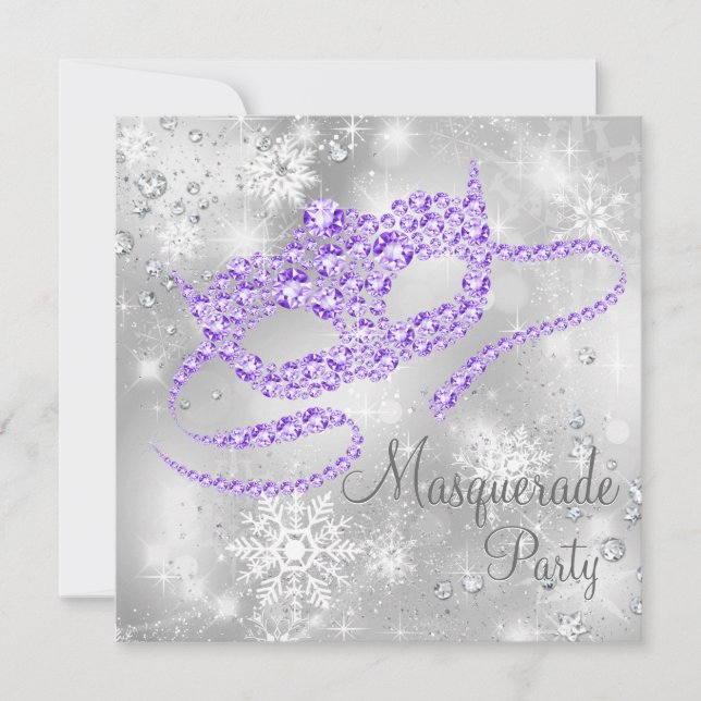 Invitation Fête de Mascarade Flocon de Neige Violet (Devant)